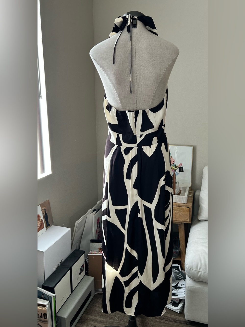Banana Republic Dress Maxi Neck Tie Black And White Size 10 - Picture 7 of 12